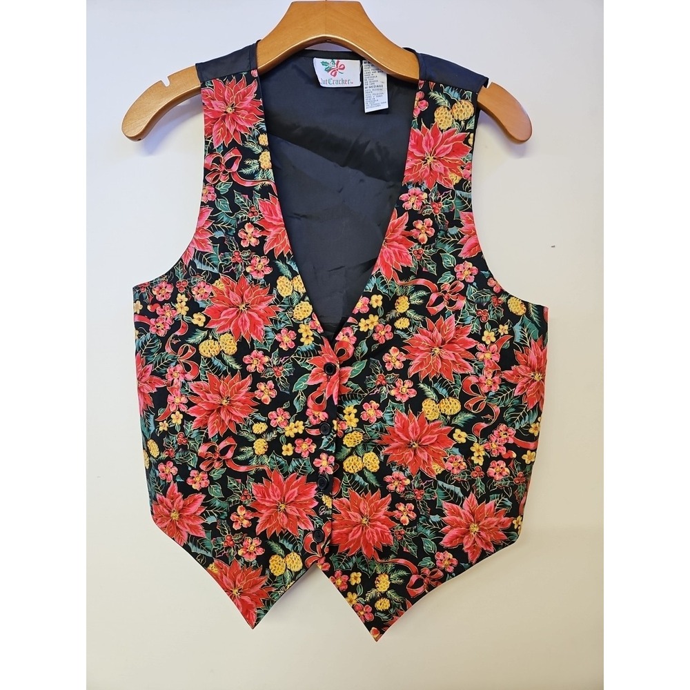 Vintage Nutcracker Poinsettia Vest Size M Novelty Print Holidays Christmas‎